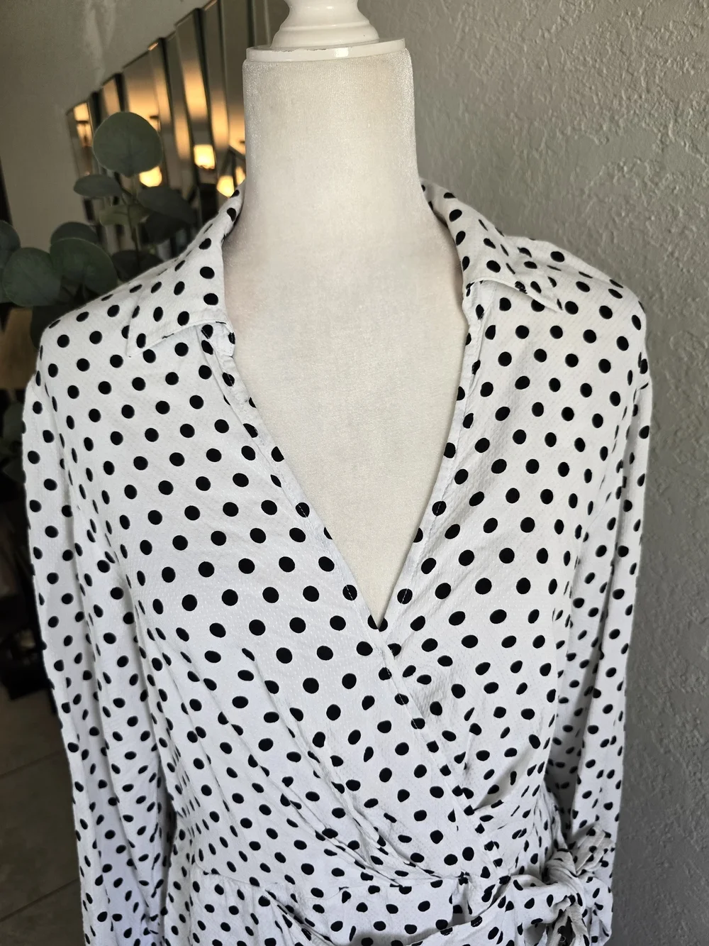 Michael Kors White Mini Wrap Dress with Black Polka Dots